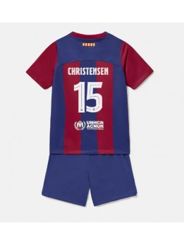 Otroški Nogometna dresi replika Barcelona Andreas Christensen #15 Domači 2023-24 Kratek rokav (+ hlače)